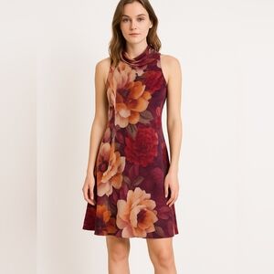 Free People New Romantics Floral Print Boho Sleeveless Dress High Neck Sz Small